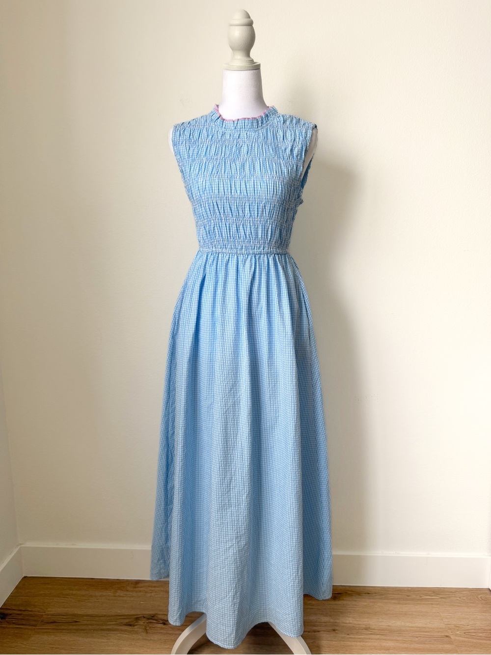 Petal & Pup Blue White Gingham Smocked Maxi Dress Pockets NWT XS - Picture 2 of 9